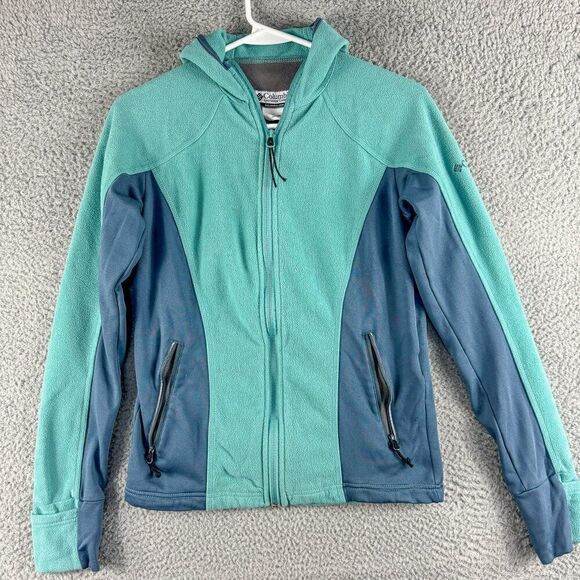 Columbia Fleece Jacket Womens‎ Small Green Omni Shield Hooded Full Zip Outdoor - Picture 1 of 13